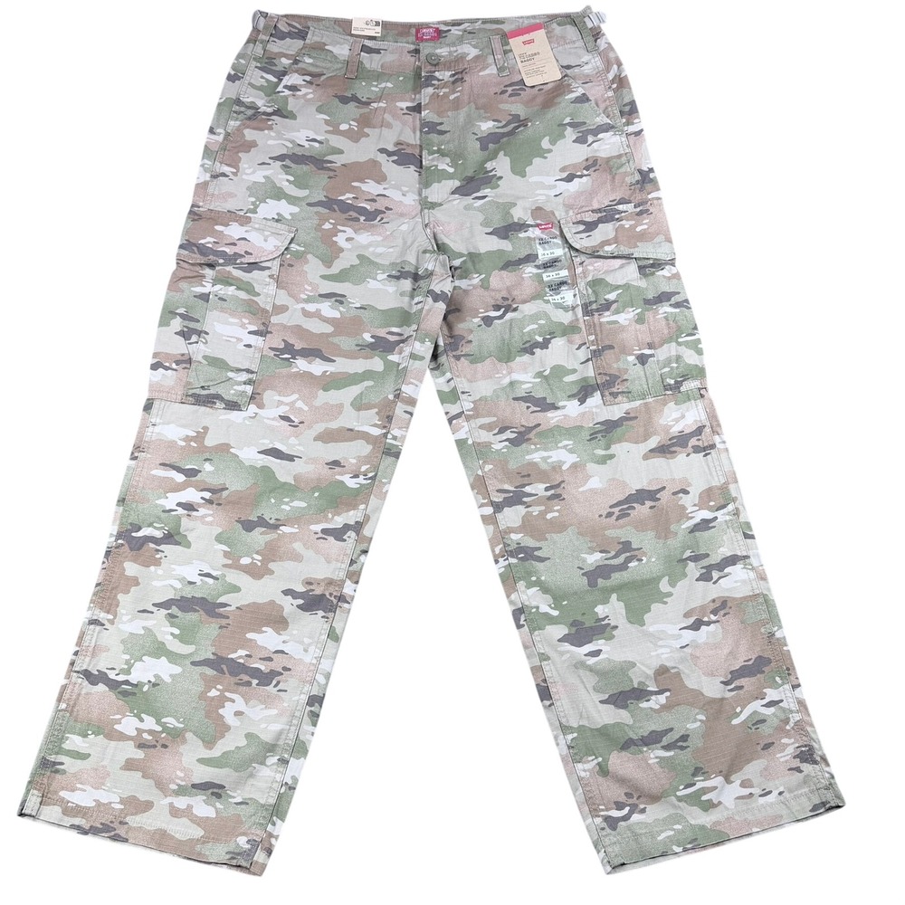 Levi's Mens 36x30 Green Camo Cotton XX Cargo Baggy Tapered Ripstop Utility Pants